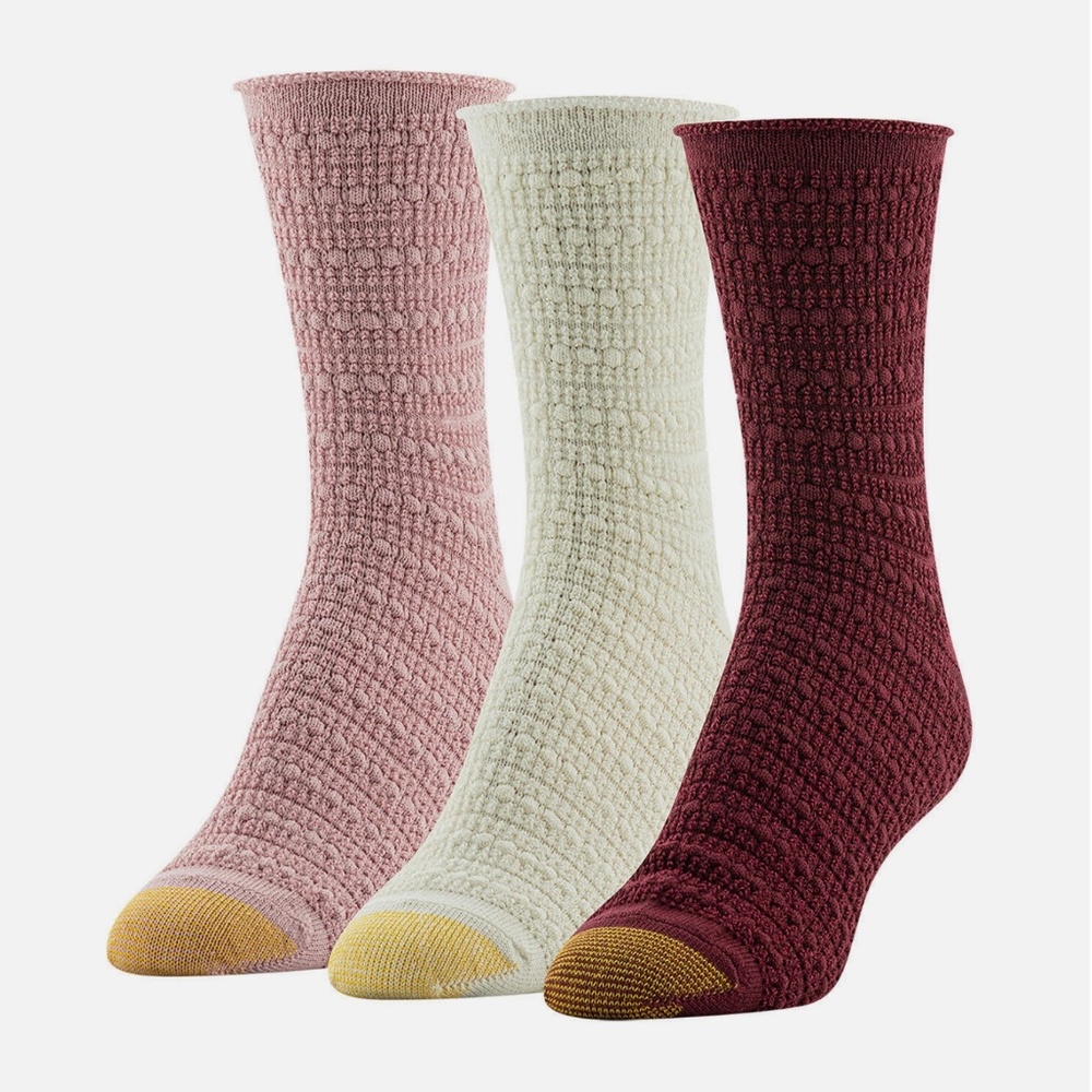 NWT Bohemian Gold Toe Bubble Knit 3-pc. Crew Socks Womens